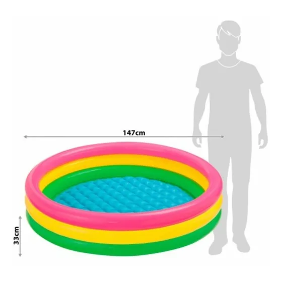 Piscina Inflable 3 Aros Colores 147x33 Cm 299 L Intex 57422 Color Rosa/Amarillo/Verde