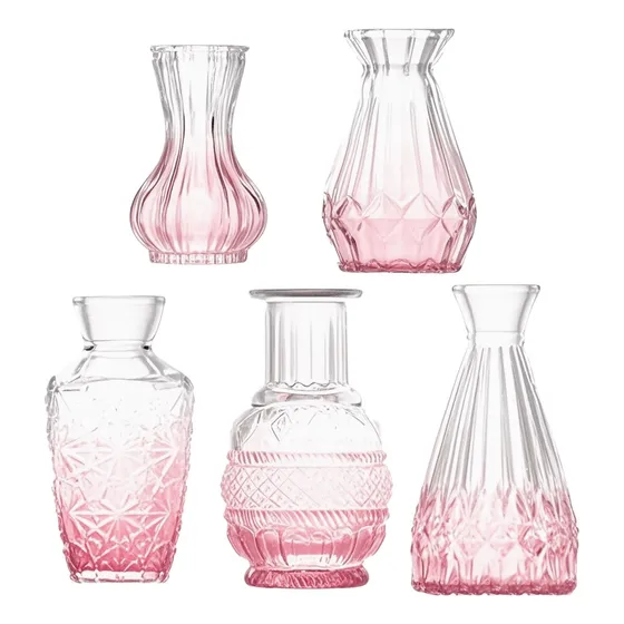 Set 5 Floreros De Vidrio Transparente Con Efecto Degradado