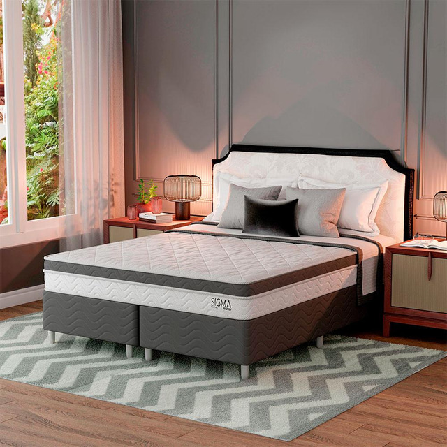 Cama Box Com Colchão Queen Sigma Molas Ensacadas (22x158x... Cama Box Com Colchão Queen Sigma Molas Ensacadas (22x158x...