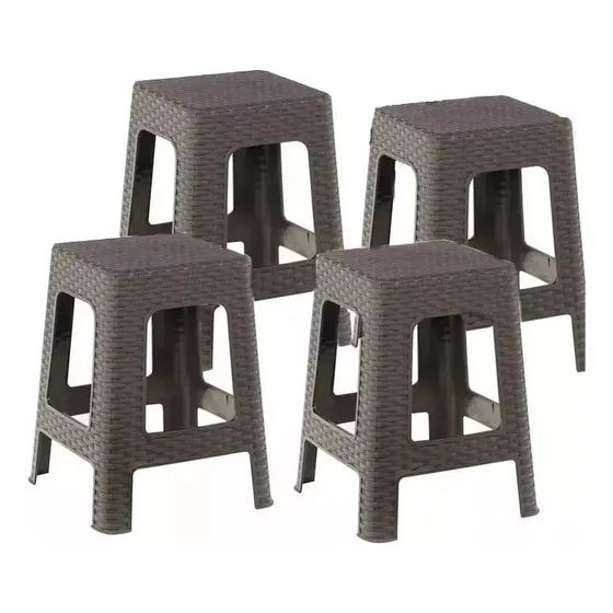 Banquitos Plastico Fuerte Estilo Rattan Pack De 4 Unidades