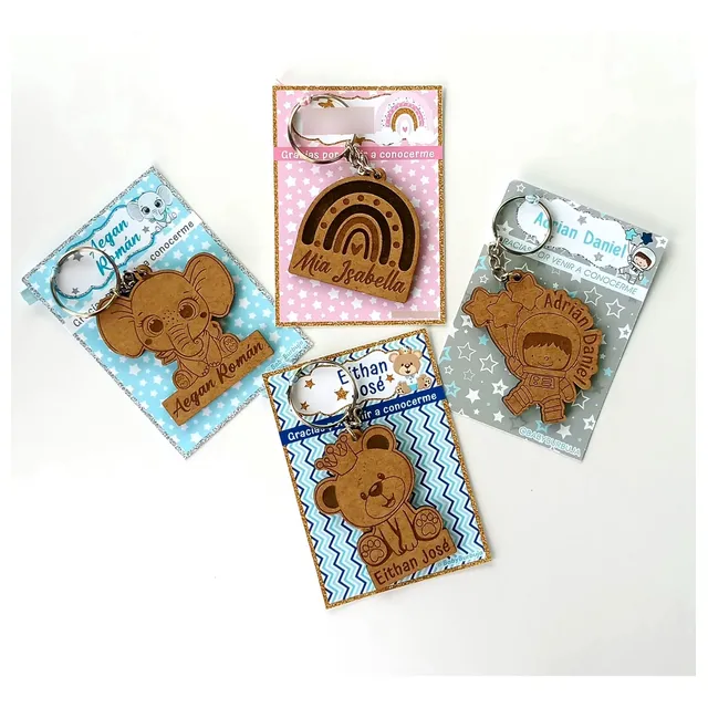24 Llaveros De Mdf De Figuras Con Tarjeta Personalizada