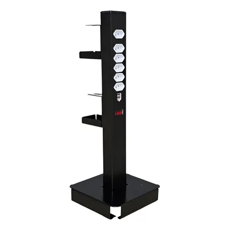 Totem Carregador Celular 53cm 6 Tomadas 2 Usb Prot. Elétrica Preto
