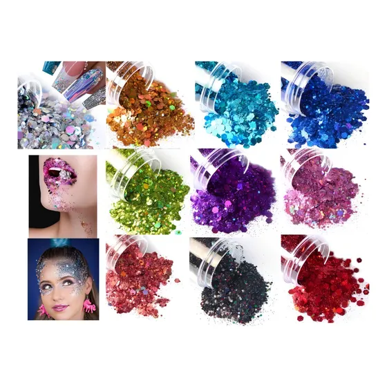 Glitter Flocado Holográfico Encapsulado Decoração De Unhas Cor Colorido