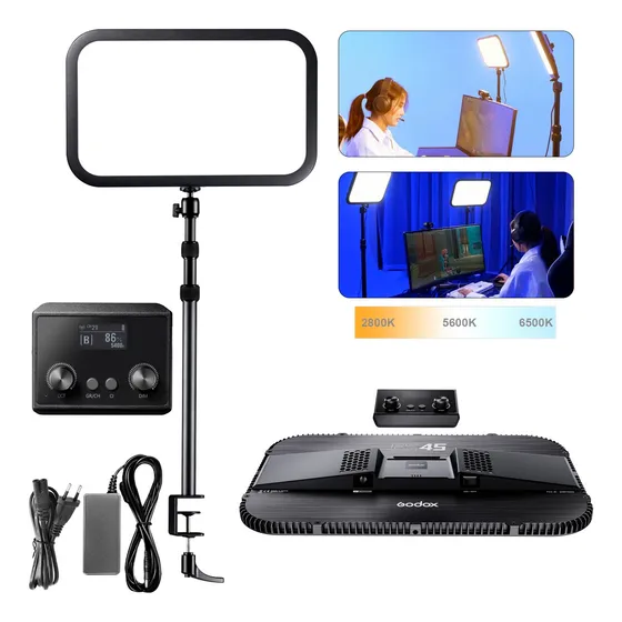 Painel Led Game Iluminador 50w Godox Es45 Bicolor + Suporte Cor da estrutura Preto 127/220V