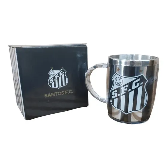 Caneca Térmica Com Tampa Santos Futebol Clube 450ml Cor Preto
