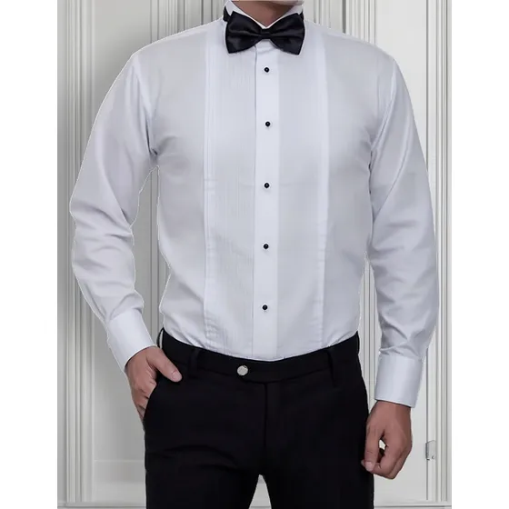 Camisa Blc Plisada Cuello Paloma Para Novio Y Otros Eventos