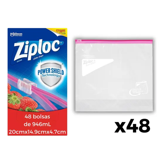 Bolsas Ziploc Slider Paquete 48 Unidades 20x14.9x4.7 946ml