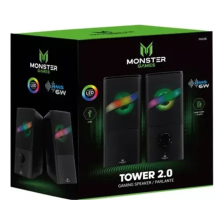 Parlantes Gamer Monster Tower 2.0 Rgb Negro