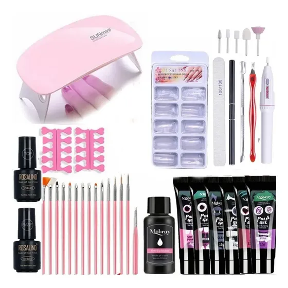 Kit Completo De Poligel De 43 Piezas+lámpara De 6 Vatios