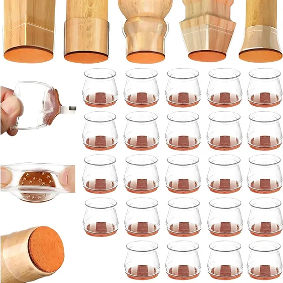 Kit 24 Protetor Pé De Cadeira Mesa Móveis Silicone C/ Feltro