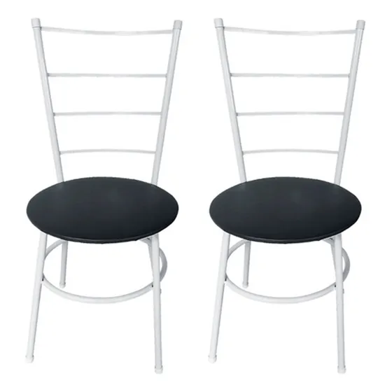 Kit 2 Cadeira Tubular Cozinha Sala Jantar Gourmet Capsula Cor Da Estrutura Da Cadeira Branco Cor Do Assento Preto Liso