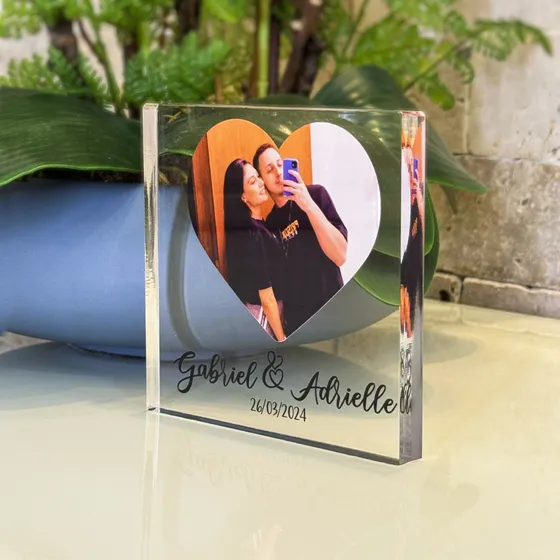 Placa De Cristal 3d Personalizada Com Foto E Nome Namorados
