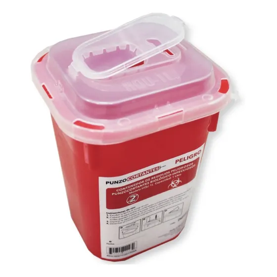 Bote Rojo Rpbi 1 Litro Navajas, Agujas, Bisturis, Lancetas.