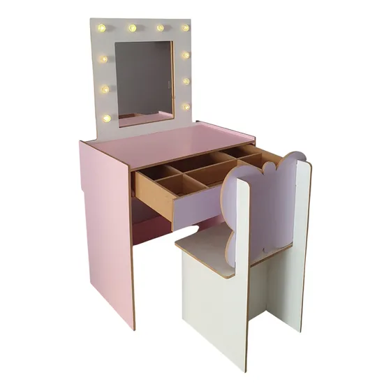 Tocador Belleza Infantil Madera Con Espejo Y Luces