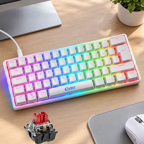 Teclado Mecánico 61 Teclas Switch Rojo Usb-c Compacto Cleber