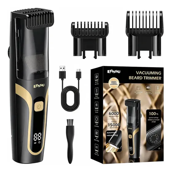Enssu Aparador De Barba com Sistema de Aspiração, Máquina de Barbear Com 20 Configurações de Comprimento Ajustáveis, IPX7 à Prova D'água