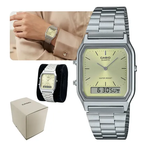 Relógio Casio Vintage Aq-230a-2a2mqydf Prateado Prateado Azul