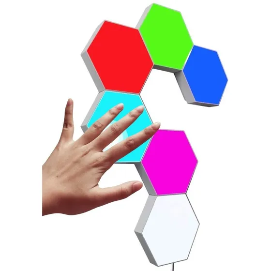 Kit 6 Luces Led Hexagonal Panel Tactil Colores Pared Modular