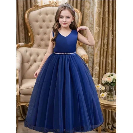 Vestido Formal De Niña Tendencia Boda Fiesta De Gala Azul