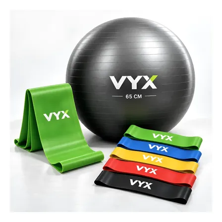 Bola Suiça Pilates Fisio 65cm + Faixa Elastica + 5 Mini Band Sortido