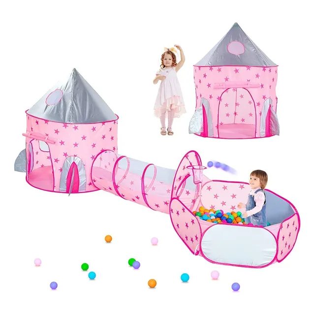 Carpa Casita 3 En 1 Para Niños De Juego Túnel Rosa castillo de princesa