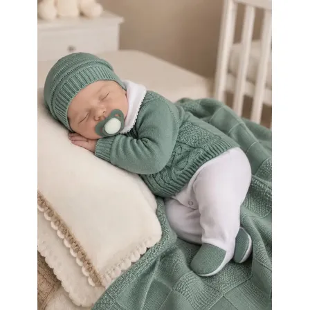 Saída De Maternidade Em Tricô Menino Verde Oliva Verde Oliva 0 A 3 Meses