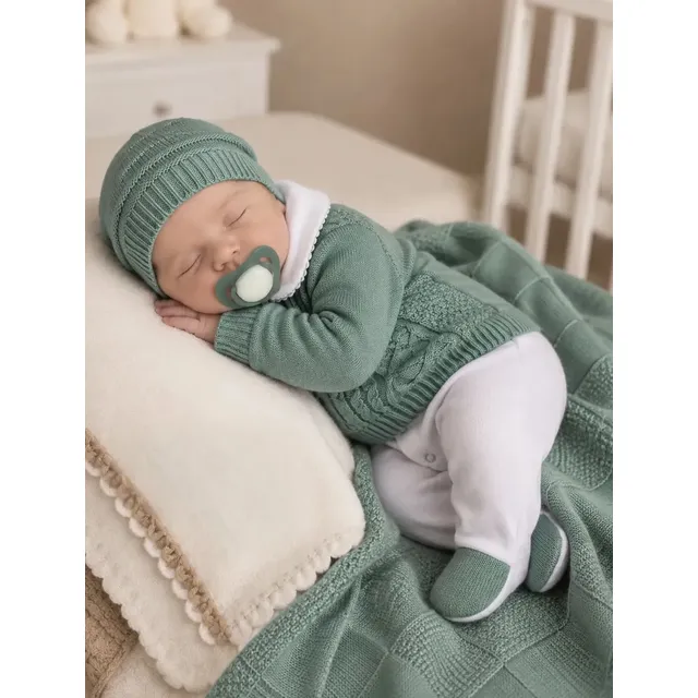 Saída De Maternidade Em Tricô Menino Verde Oliva Verde Oliva 0 A 3 Meses