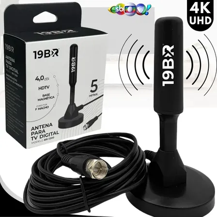 Antena Digital 4k Hd Interna Externa Para Tv Samsung LG Smart Led Lcd 3d Uhf Cabo Longo Com Base Magnética