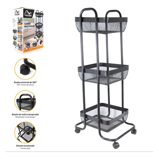 Organizador De Metal 3 Niveles Color Negro 4home.