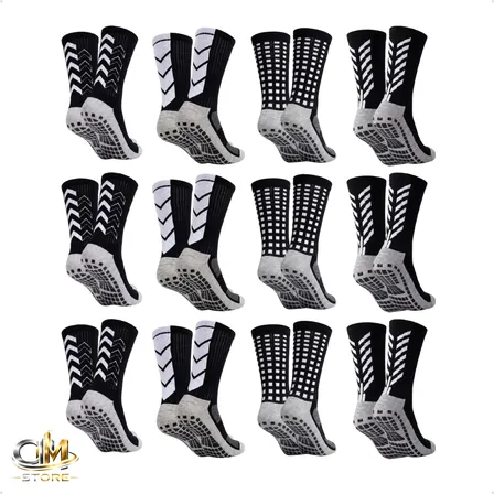 Kit Meia 12 Pares Antiderrapante Esportiva Futebol Treino Preto 40 Ao 46