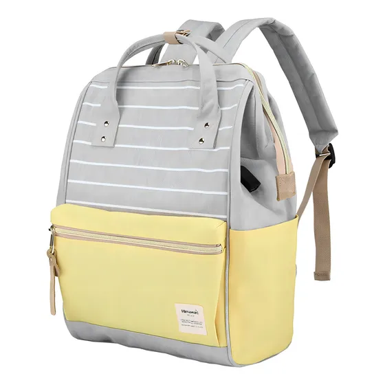 Mochila Impermeable Himawari 9001 Con Usb 28cm X 40cm X 17cm Color Gris Con Rayas Y Amarillo