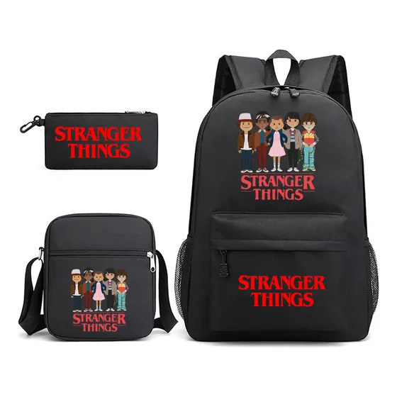 Conjunto De 3 Peças De Mochila Black Stranger Things