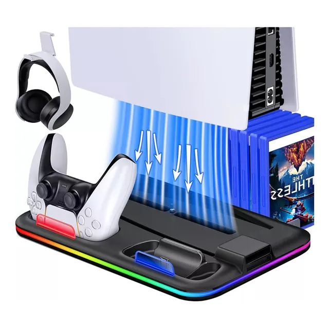 Base De Cargador Enfriadora Para Ps5/ps5 Slim Controles Color Negro
