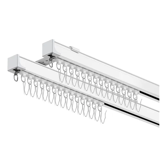 KKLUV® Riel De Cortina Dobles Cortineros Metalicas Riel Para Cortina De Techo O Pared 201 A 300cm Tubo Para Cortina Con Rodillos Silenciosos Y Ganchos Para Sala De Estar, Dormitorio