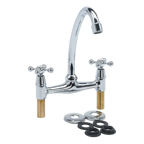Grifo de cocina doble comando Genérica CMVC plateado acabado cromado