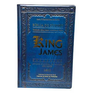 Bíblia Sagrada De Estudo King James Masculina Edição 1611 Full Color Capa Dura Couro Azul