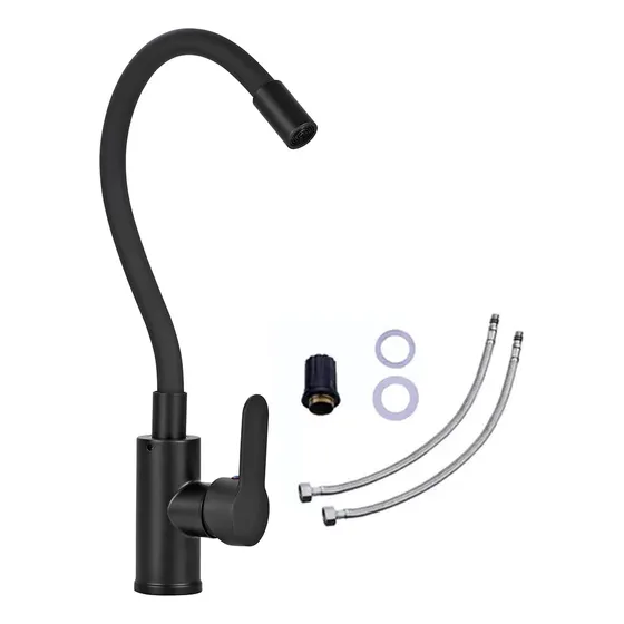 Griferia Monocomando Gadnic Para Cocina Flexible Acabado Mate Color Negro