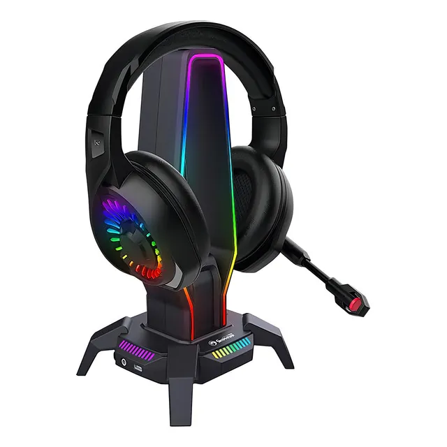Soporte Gaming Marvo Hz-10 Rgb Para Auriculares 3 Usb Color Negro