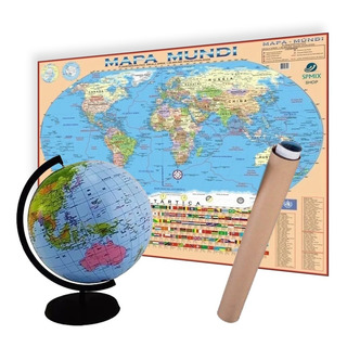 Kit Globo Terrestre PortuguĂȘs InflĂĄvel 30 Cm + Mapa Mundi Kit Globo Terrestre PortuguĂȘs InflĂĄvel 30 Cm + Mapa Mundi