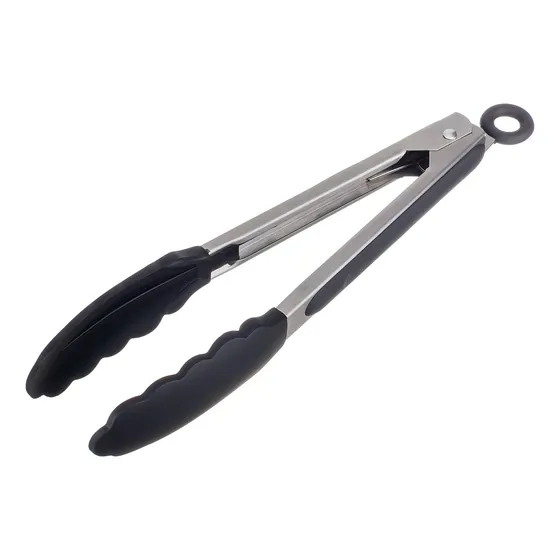 Pegador inox com ponta em silicone cor preto 25cm