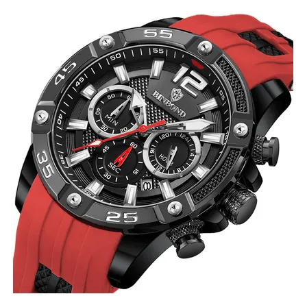 Relógio Masculino Pulseira De Aço À Prova D'água Silicone Vermelho