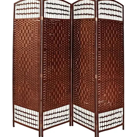 Biombo Separador Ambiente 4 Hojas Madera Moderno Natural Color Marrón oscuro Lisa