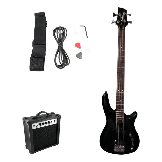 Bajo Eléctrico Fiddler Amplificador 20w Correa Uñetas Cable Color Negro
