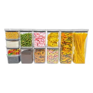 Kit Potes Porta Mantimento Hermético Quadrado Cozinha 12 Uni Kit Potes Porta Mantimento Hermético Quadrado Cozinha 12 Uni