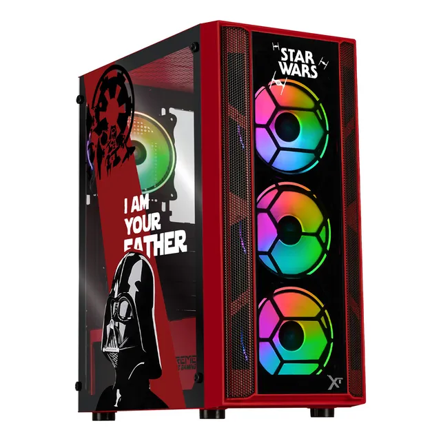 Gabinete Gamer Xtreme Pc Gaming Darth Vader Comic Edition Media Torre Atx 4 Fan Argb Cristal Templado Rojo