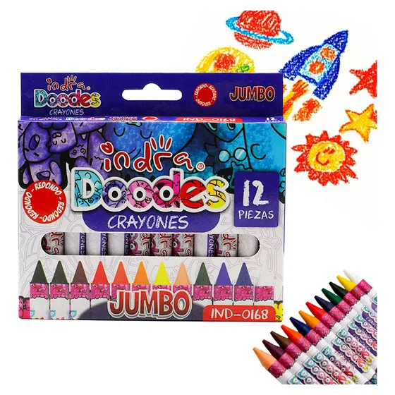 Crayones De Cera Jumbo Para Niños Indra No Tóxicos 12 Piezas