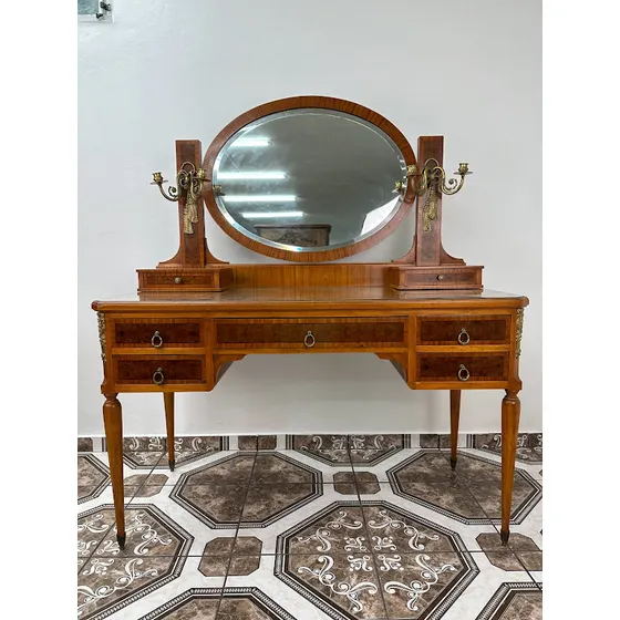 Antiguo Toilette Estilo Imperio Importado, Espejo Biselado