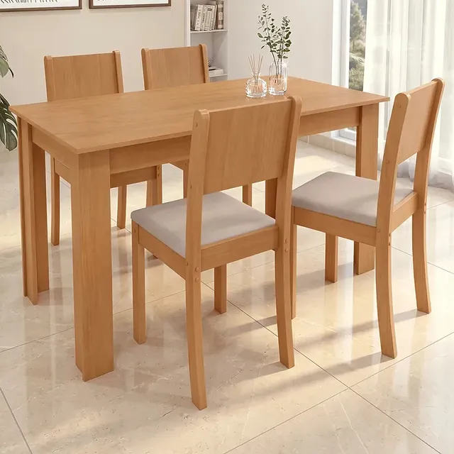 Conjunto Sala De Jantar Com 4 Cadeiras Grupo Lopas Easy Line Cor Amêndoa