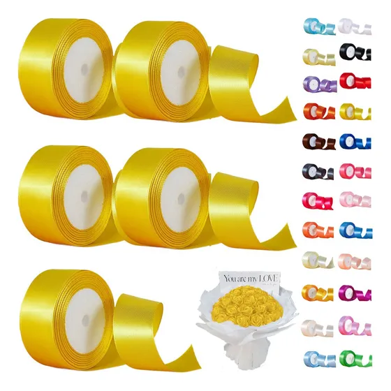 5 Rollos De Listones Satinados Para Decoración Grosgrain 4cm Color Amarillo Rollo De Cinta