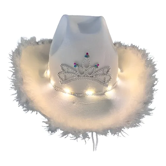 Gorro Sombrero Cowboy C/ Plumas Varios Colores Luminoso Led